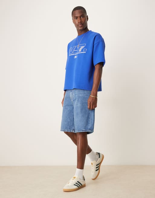 ASOS DESIGN – Blå, extra kraftig t-shirt i oversize med boxig passform och sportigt tryck  , 4 av 4