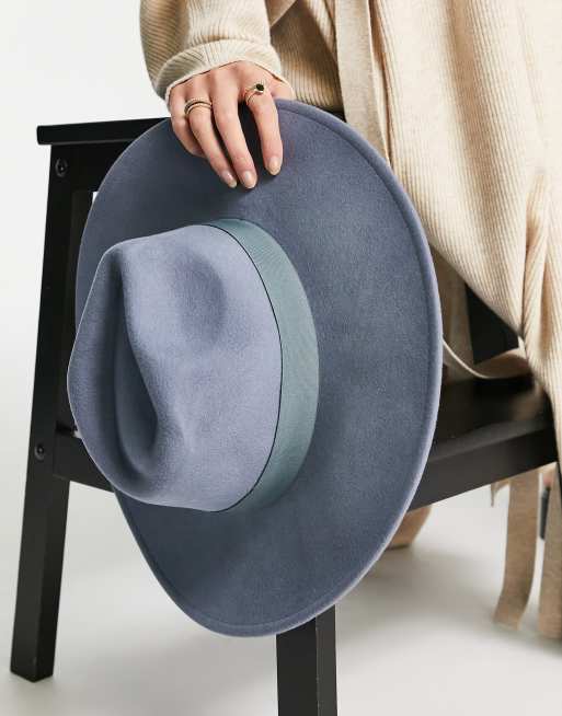 ASOS DESIGN – Blå fedorahatt av filt med vid kant och justerbar storlek, 4 av 4