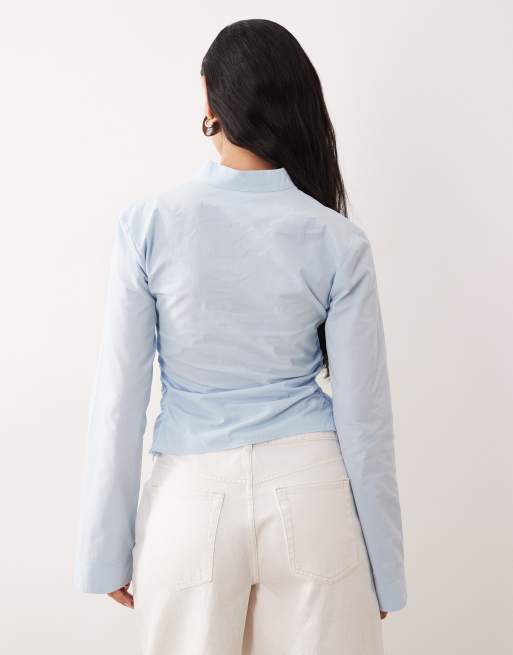 ASOS DESIGN – Blå, figurnära skjorta med kinakrage och indragen detalj, 4 av 4