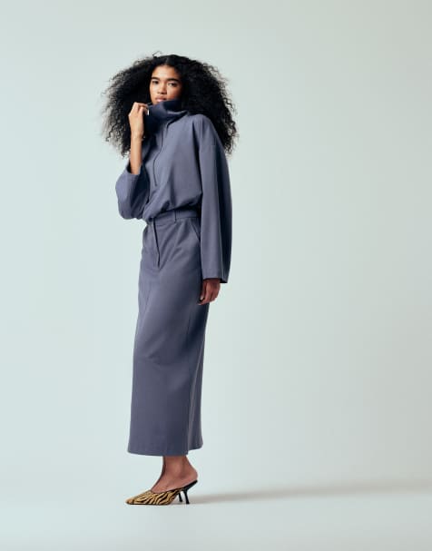 ASOS DESIGN – Blå, figursydd pennkjol i maxilängd, del av set - view 1
