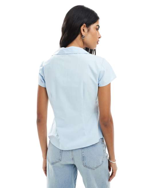 ASOS DESIGN – Blå, figursydd skjorta i poplin med knytband framtill, 4 av 4