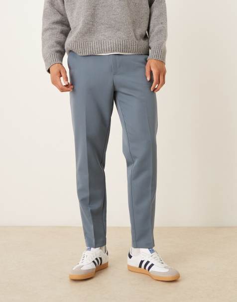 ASOS DESIGN – Blå, figursydda byxor med avsmalnande passform - view 1