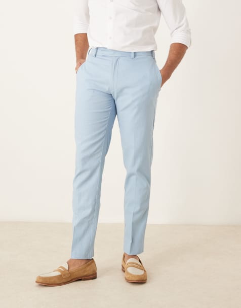ASOS DESIGN – Blå finbyxor i linnemix med smal passform - view 1