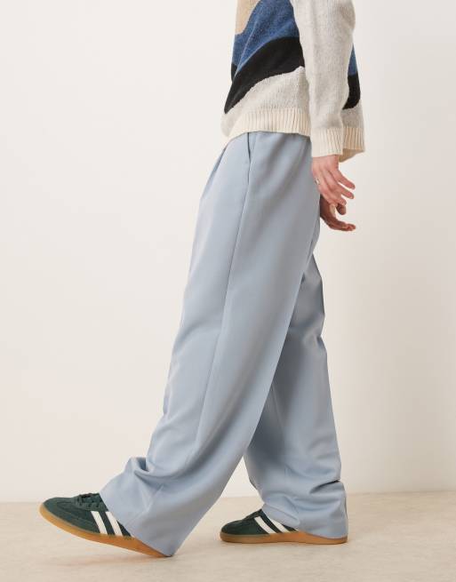 ASOS DESIGN smart wide leg pants with front pleat in dusty blue