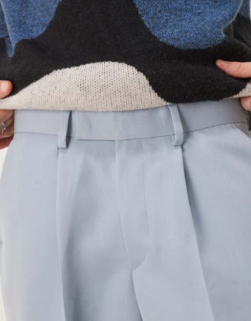 ASOS DESIGN smart wide leg pants with front pleat in dusty blue