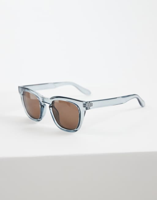 ASOS DESIGN - Blå firkantede solbriller med gennemsigtigt stel og brune glas, 2 af 3