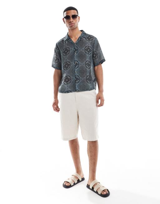 ASOS DESIGN - Blå, firkantet og afslappet skjorte med revers og fliseprint, 2 af 4
