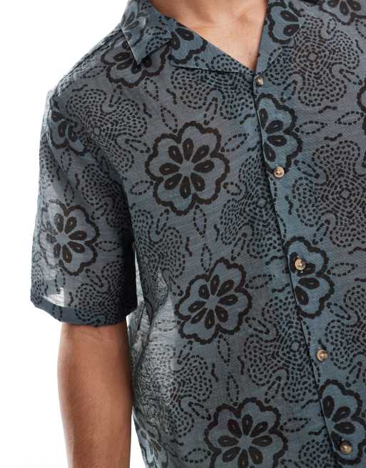 ASOS DESIGN - Blå, firkantet og afslappet skjorte med revers og fliseprint, 3 af 4
