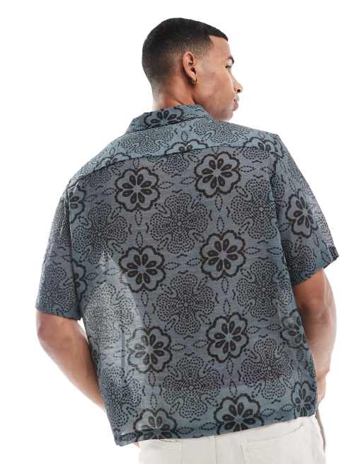 ASOS DESIGN - Blå, firkantet og afslappet skjorte med revers og fliseprint, 4 af 4