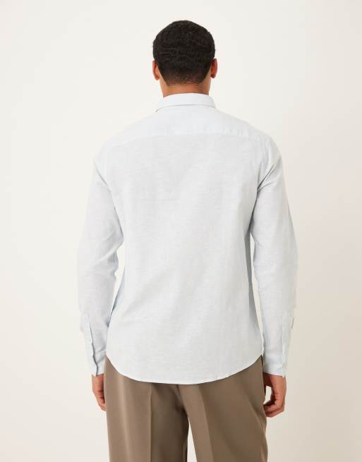 ASOS DESIGN – Blå, formell skjorta i linnemix och regular fit, 3 av 5