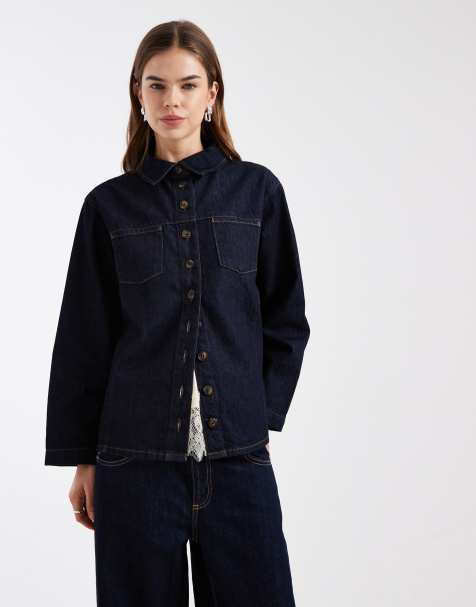 ASOS DESIGN - Blå forvasket denimskjorte i vintage-stil med slå-om-design med indsyet talje - view 1
