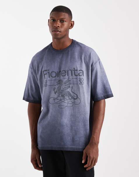 ASOS DESIGN - Blå forvasket og oversized T-shirt med grafik på brystet foran - view 1