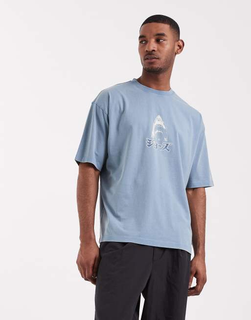 ASOS DESIGN - Blå forvasket og oversized T-shirt med Jaws-print, 2 af 5