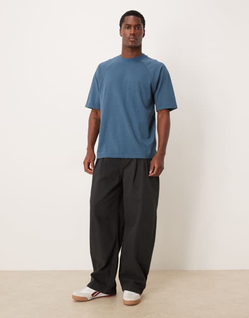 ASOS DESIGN - Blå forvasket T-shirt i kraftigt materiale i afslappet pasform med raglan-ærmer, 3 af 5