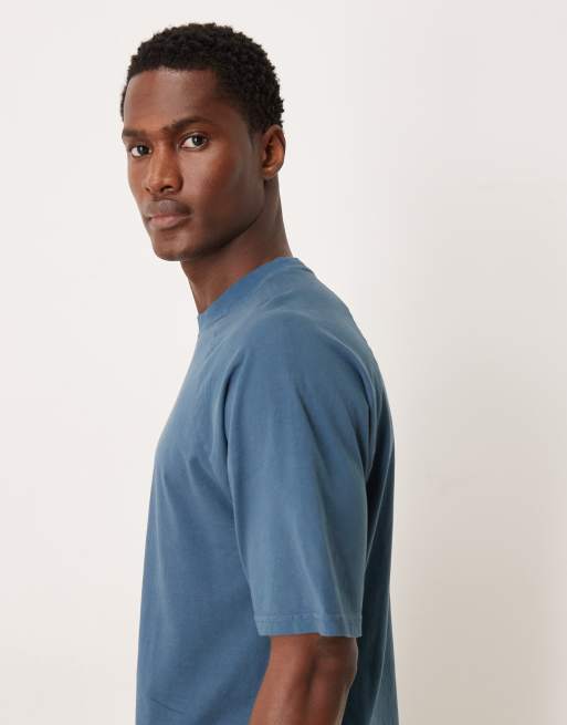 ASOS DESIGN - Blå forvasket T-shirt i kraftigt materiale i afslappet pasform med raglan-ærmer, 4 af 5