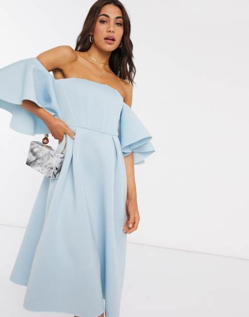 ASOS DESIGN - Blå gallamidikjole med korsetstruktureret bandeau, 3 af 4