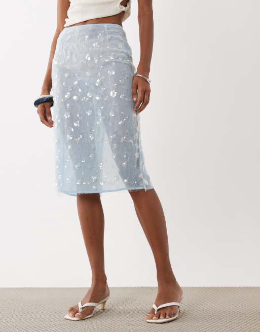 ASOS DESIGN - Blå gennemsigtig midinederdel med udsmykninger, 3 af 5