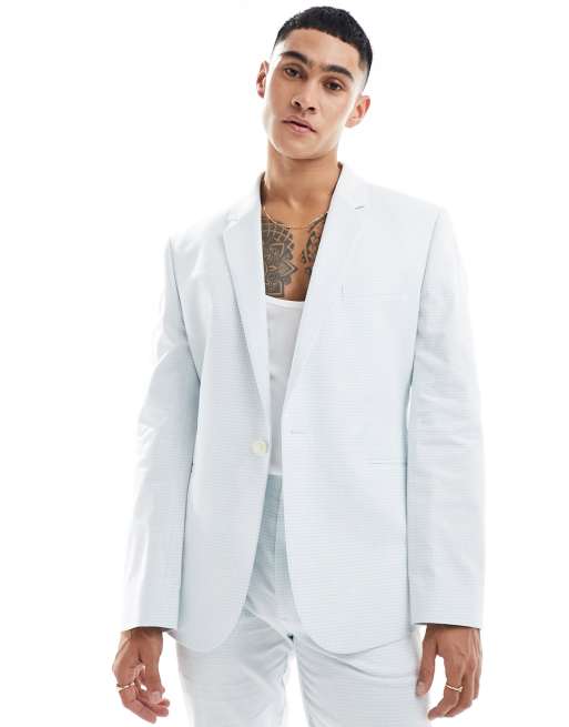 ASOS DESIGN – Blå, ginghamrutig kavaj med smal passform