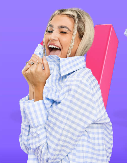 ASOS DESIGN – Blå ginghamrutig skjorta i kräppat bomullstyg och oversize