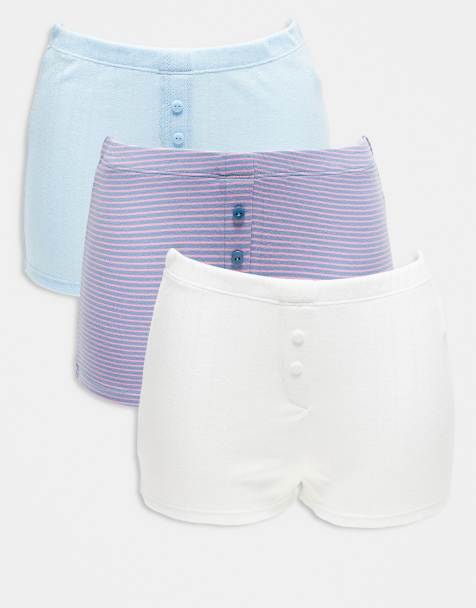 ASOS DESIGN – Blå, gräddvita och lilarandiga, pointellestickade boxershorts, 3-pack - view 1