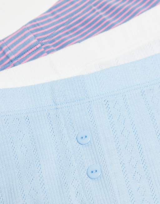 ASOS DESIGN – Blå, gräddvita och lilarandiga, pointellestickade boxershorts, 3-pack, 2 av 3