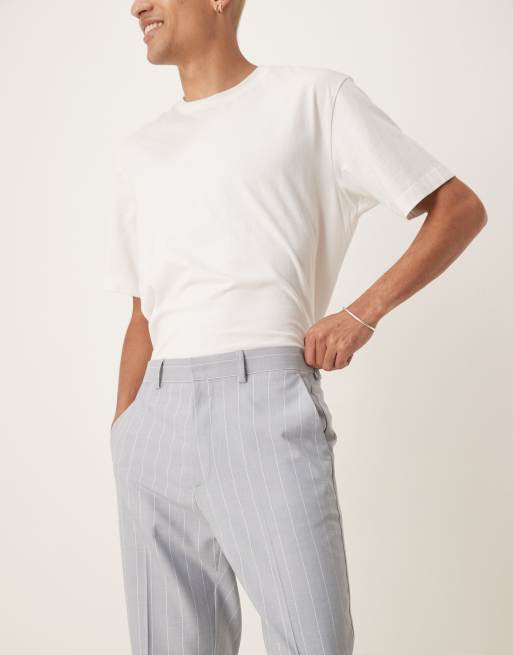 ASOS DESIGN - Blå habitbukser med indsnævrede ben og nålestriber, 4 af 5