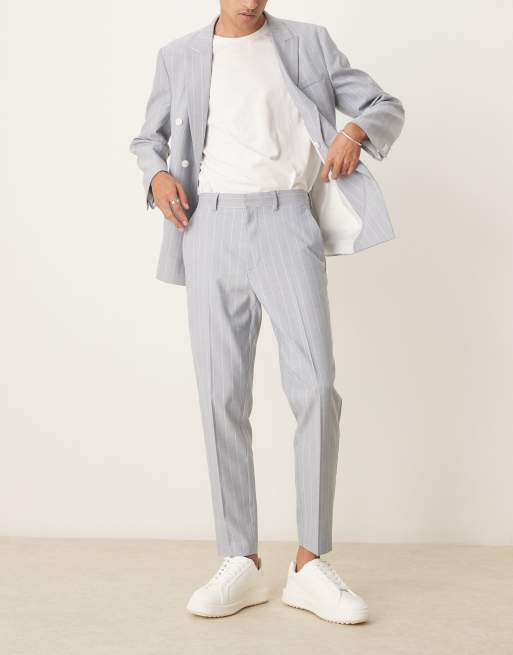 ASOS DESIGN - Blå habitbukser med indsnævrede ben og nålestriber, 5 af 5