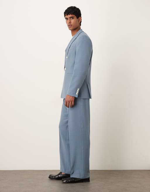 ASOS DESIGN - Blå habitbukser med tekstur og brede ben, 3 af 5