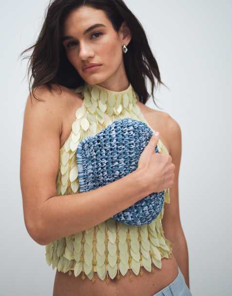 ASOS DESIGN - Blå håndtaske i hæklet strå med aftagelig crossbody-strop - view 1