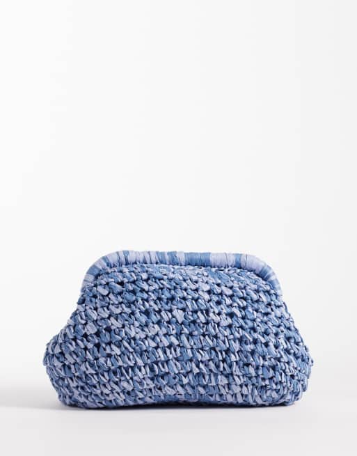 ASOS DESIGN - Blå håndtaske i hæklet strå med aftagelig crossbody-strop