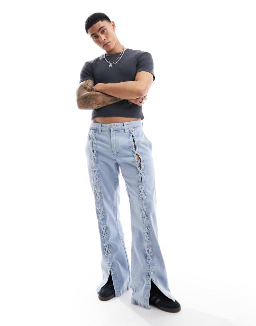 ASOS DESIGN - Blå jeans i lys vask med snøredetalje og brede ben med svaj, 2 af 5