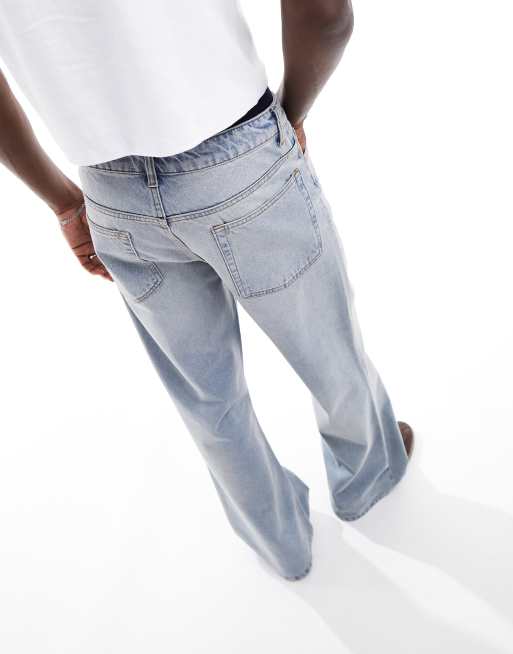 ASOS DESIGN – Blå jeans i tonad mellanljus tvätt med vida utsvängda ben, 4 av 7