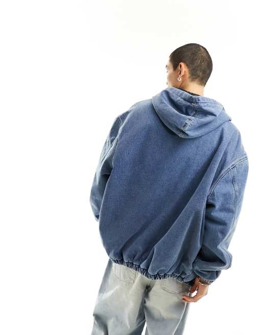 ASOS DESIGN – Blå jeansjacka i extra oversize med huva och mellanljus tvätt, 4 av 4