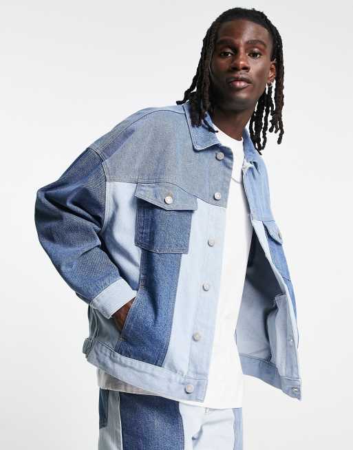 ASOS DESIGN – Blå jeansjacka i oversize med lapptäckssydd design