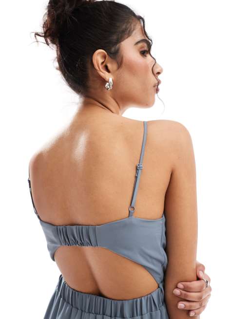 ASOS DESIGN – Blå jumpsuit med snurrad knut framtill och hög ringning, 2 av 4