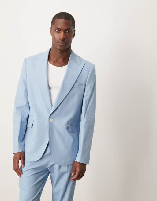 ASOS DESIGN – Blå kavaj i linneblandning med smal passform, del av kostym