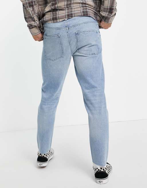 ASOS DESIGN - Blå klassiske jeans uden stræk i light wash med rå kant, 2 af 4