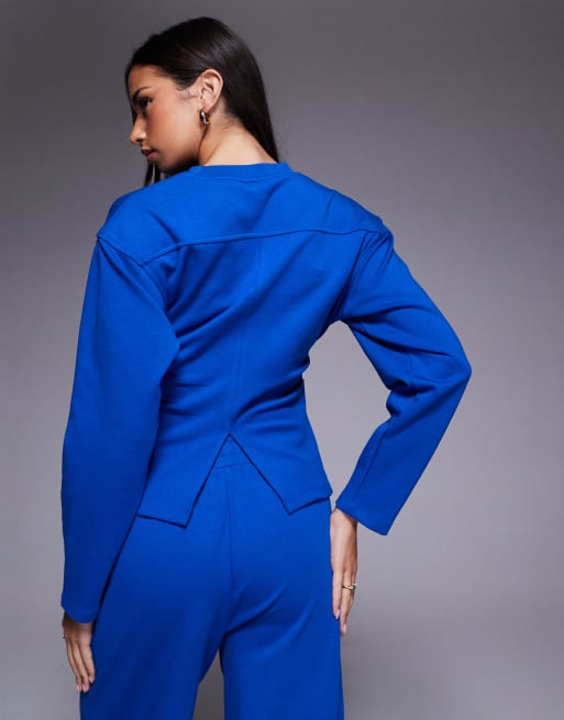ASOS DESIGN - Blå korset-T-shirt med lange ærmer og interlock-sømdetaljer - Del af sæt, 3 af 4