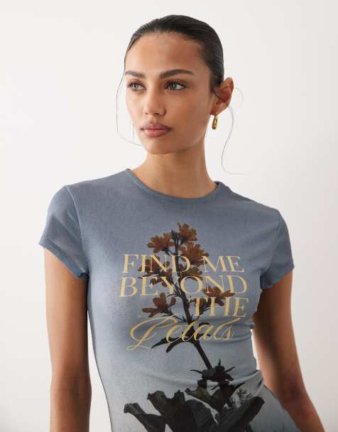 ASOS DESIGN – Blå, kortärmad, liten topp med tryck - view 1