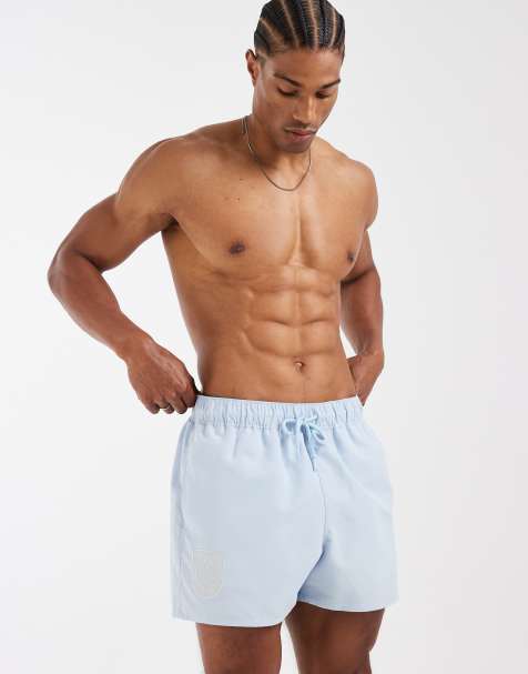 ASOS DESIGN - Blå korte badeshorts med broderier - view 1