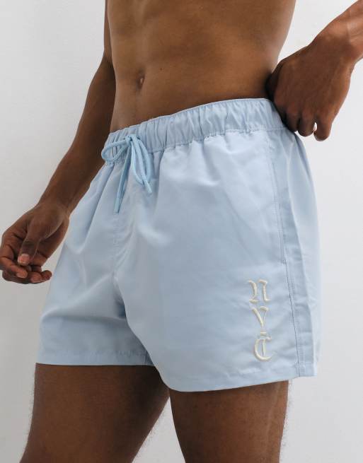 ASOS DESIGN - Blå korte badeshorts med broderier, 4 af 5