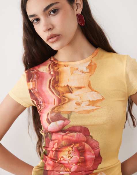 ASOS DESIGN - Blå kortærmet baby-T-shirt med blomsterprint i tekstureret mesh - view 1