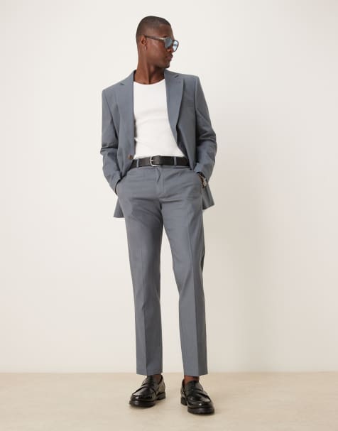 ASOS DESIGN – Blå kostymbyxor i linneblandning med smal passform - view 1