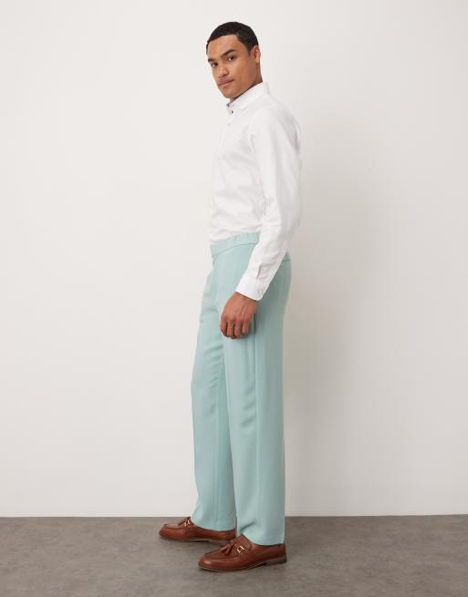 ASOS DESIGN – Blå kostymbyxor i twill och linnestil med raka ben, 3 av 5