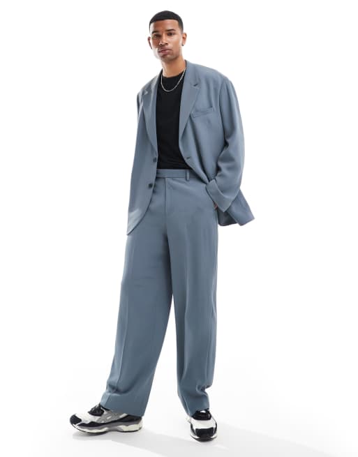 ASOS DESIGN – Blå kostymbyxor med vida ben, del av kostym