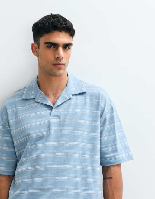 ASOS DESIGN - Blå kraftig oversized polo med teksturerede striber i firkantet pasform, 2 af 5
