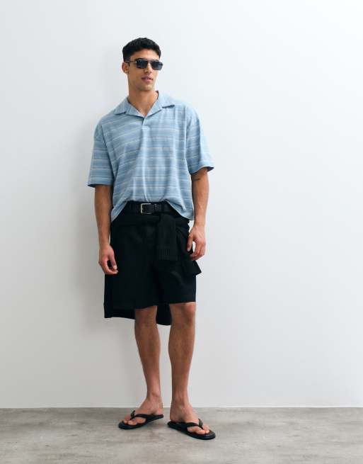 ASOS DESIGN - Blå kraftig oversized polo med teksturerede striber i firkantet pasform, 3 af 5