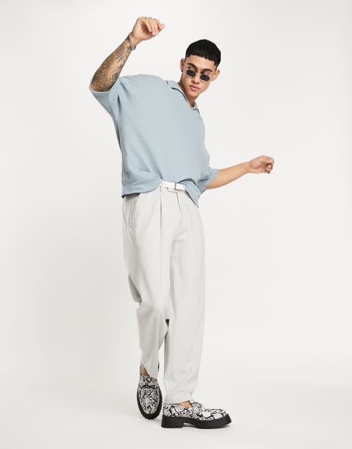 ASOS DESIGN – Blå, kraftig pikétröja i oversize med platt krage, 4 av 4