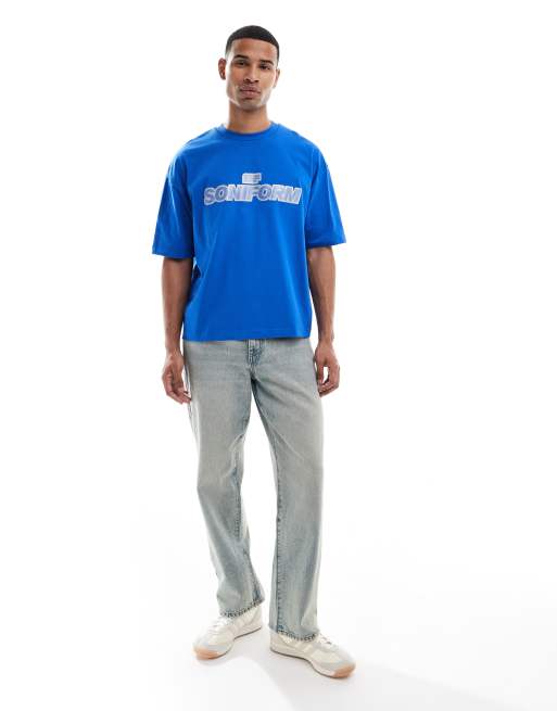  ASOS DESIGN – Blå, kraftig t-shirt i oversize och boxy fit med tryck framtill , 2 av 5