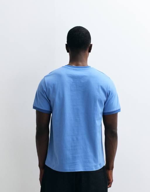 ASOS DESIGN – Blå, kraftig t-shirt i regular fit med boxig passform och ton-i-ton kantrand, 4 av 5